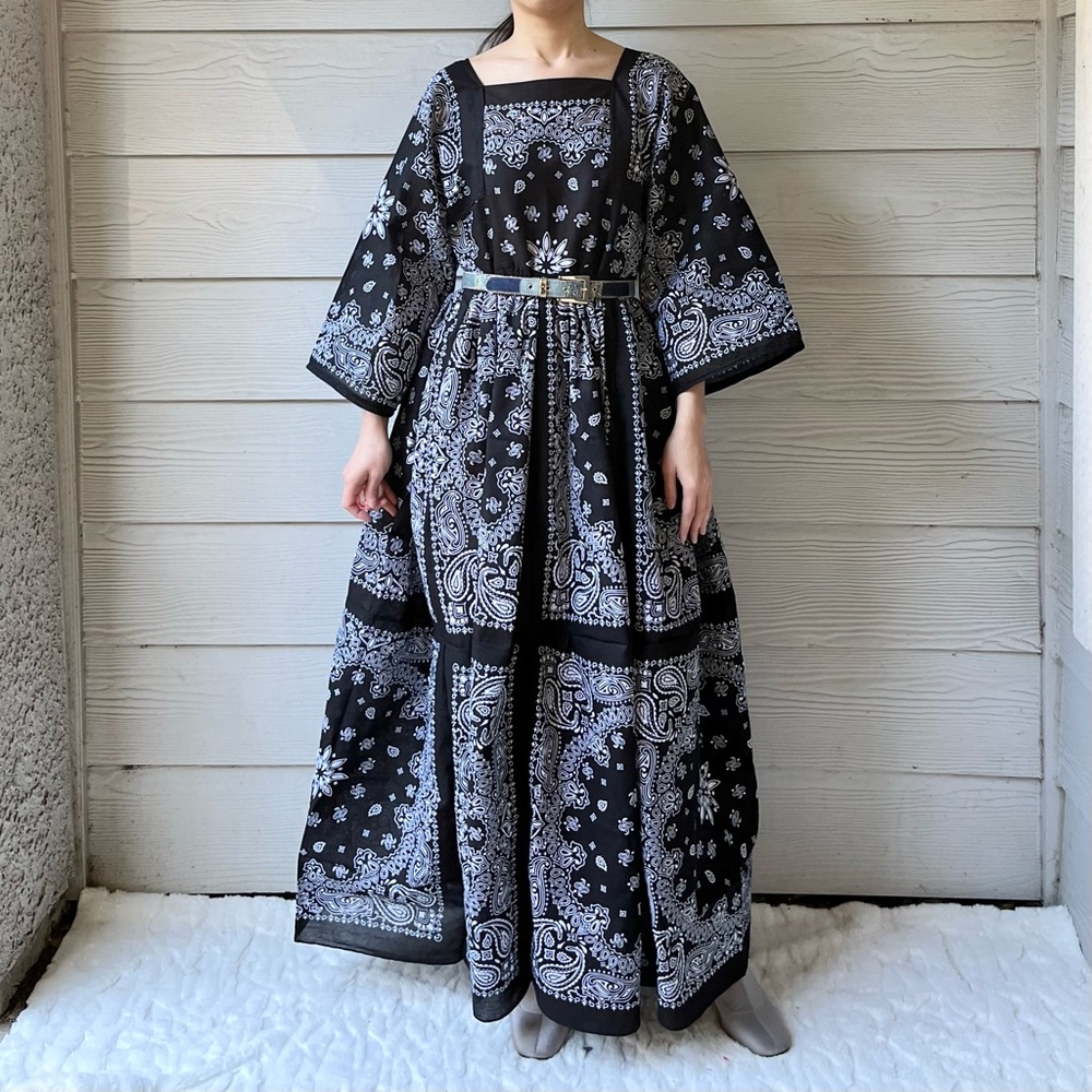 Handmade Bandana Maxi Dress in Black - Picture 7 of 11